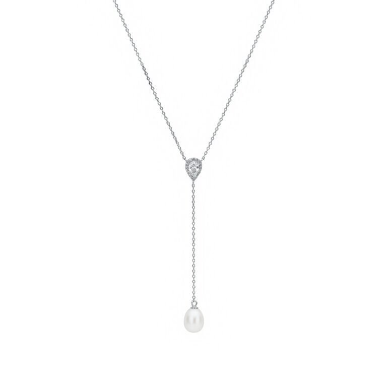 Sterling silver necklace with pearl and cubic zirconia