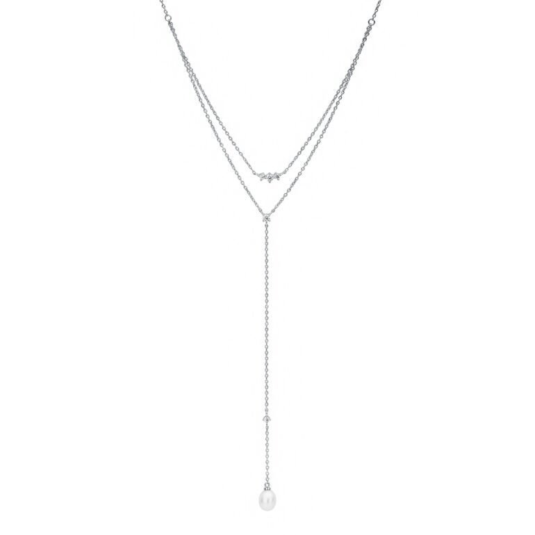 Sterling silver necklace with pearl and cubic zirconia