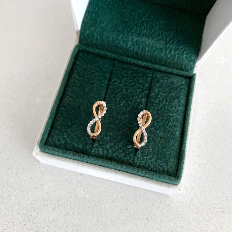 Rose gold earrings with cubic zirconia - Infinity