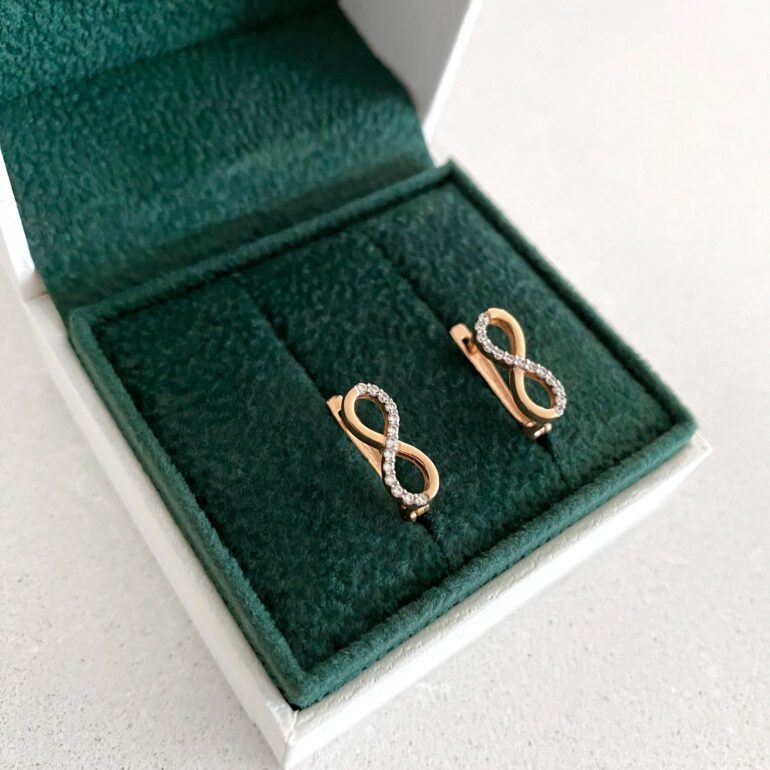 Rose gold earrings with cubic zirconia - Infinity
