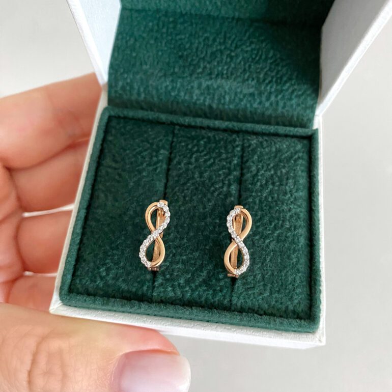 Rose gold earrings with cubic zirconia - Infinity