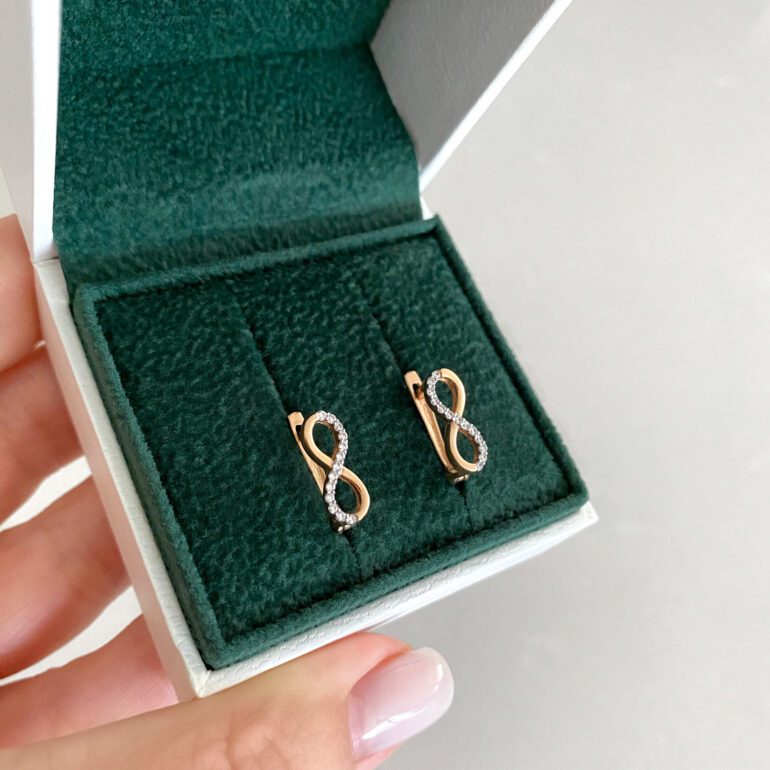 Rose gold earrings with cubic zirconia - Infinity