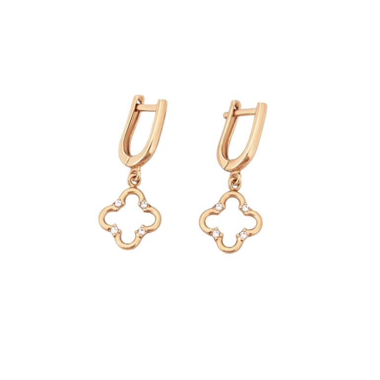 Auksiniai Auskarai Su Cirkoniais - Keturlapis Dobilas