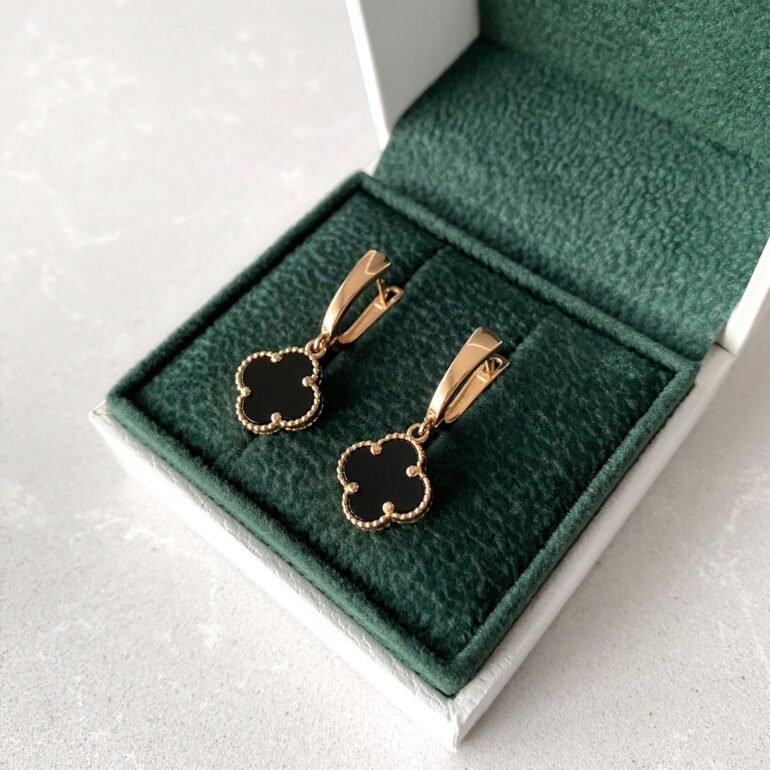 Rose gold earrings - four-leaf clover