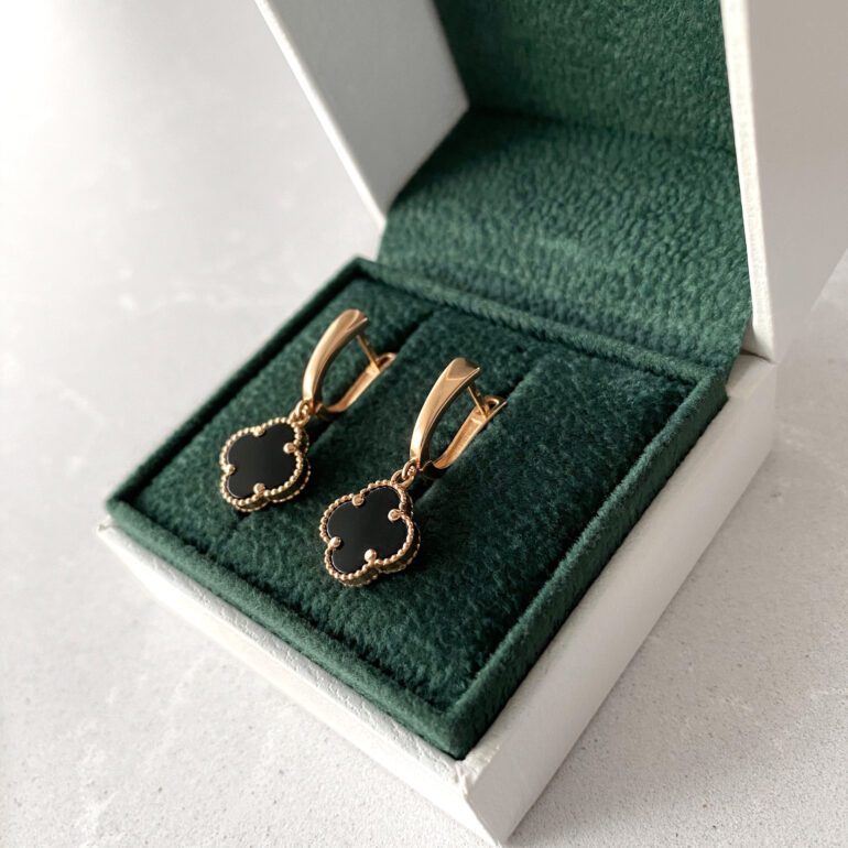 Rose gold earrings - four-leaf clover