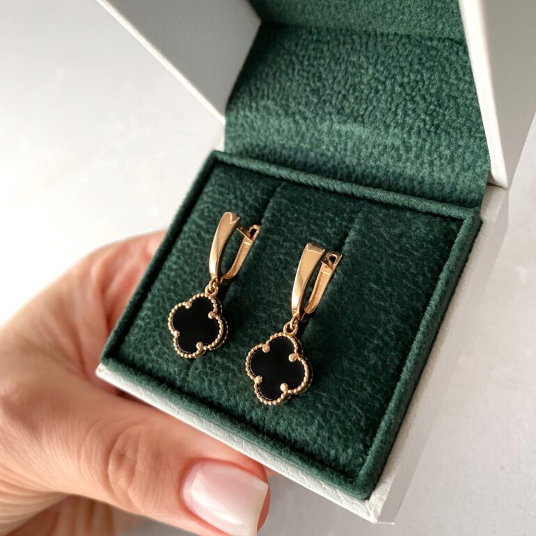 Rose gold earrings - four-leaf clover