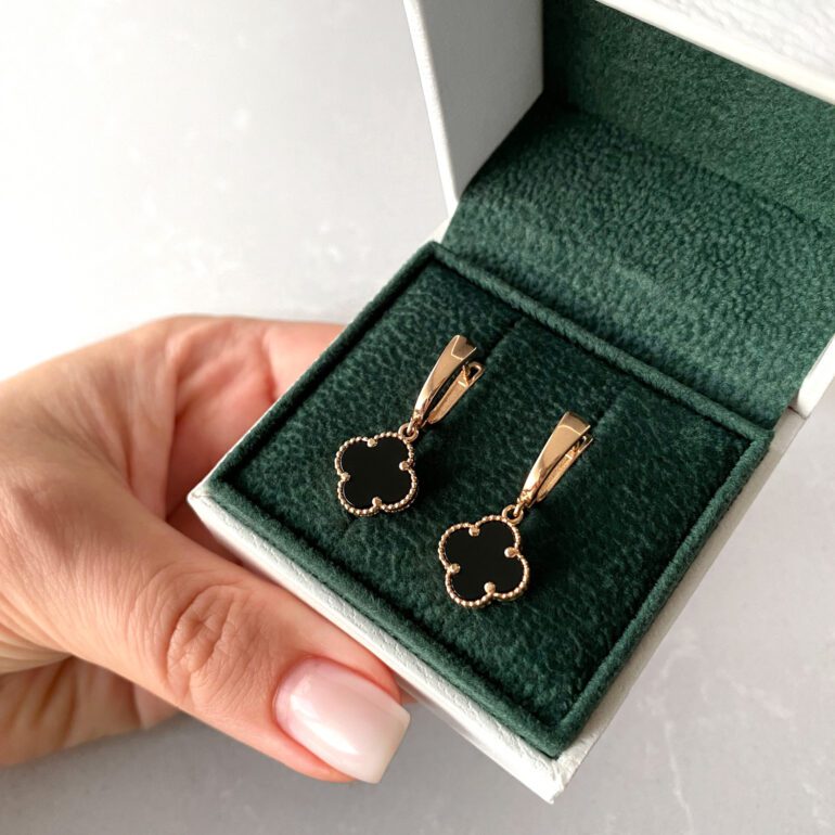 Rose gold earrings - four-leaf clover