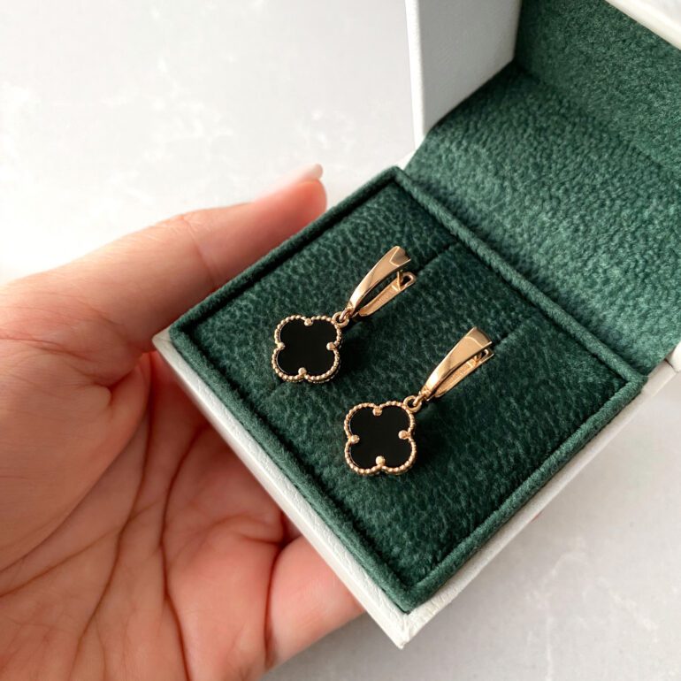 Rose gold earrings - four-leaf clover