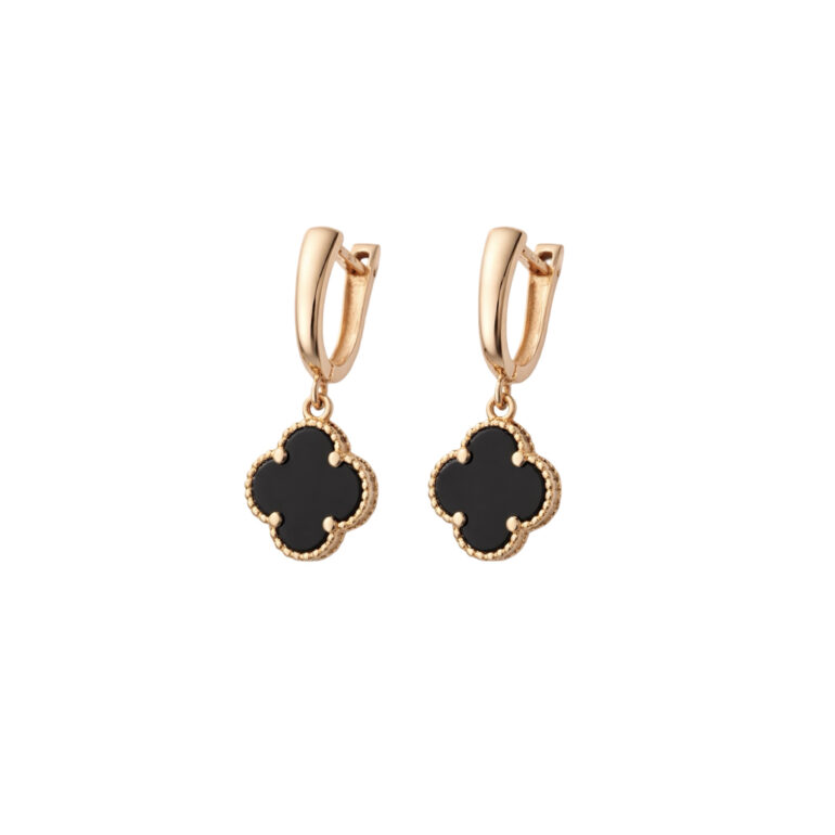 Rose Gold Earrings With Onyx