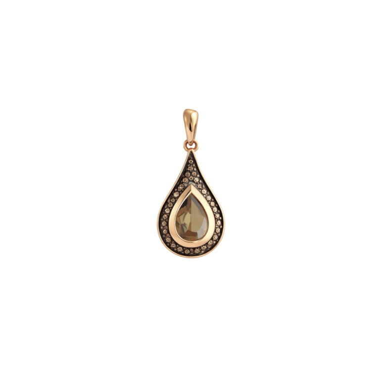 Rose Gold Pendant With Smoked Quartz And Diamonds