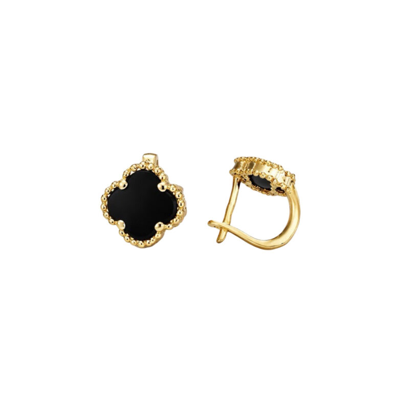 Yellow Gold Earrings With Onyx