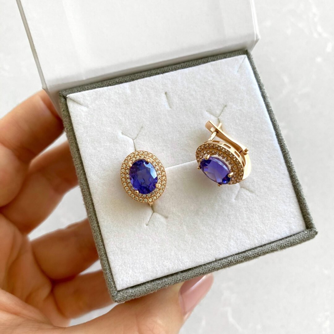 Rose gold earrings with tanzanite and cubic zirconia