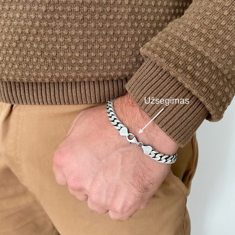 Modernaus matinio šlifavimo sidabrinė tamsinsta apyrankė vyrams