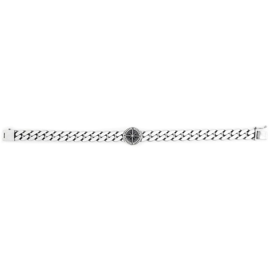 A modern matt finish sterling silver bracelet for men - Compass