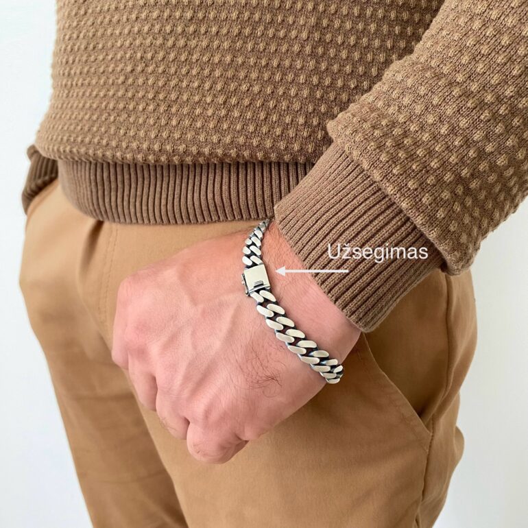 Modernaus matinio šlifavimo sidabrinė tamsinsta apyranke vyrams