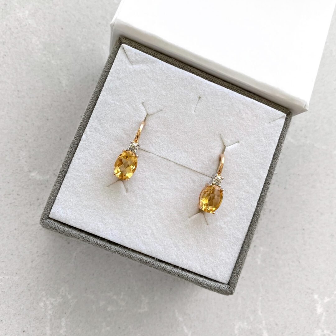 Rose gold earrings with citrine and cubic zirconia