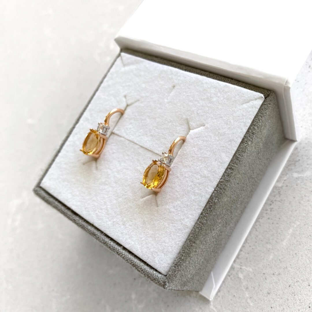 Rose gold earrings with citrine and cubic zirconia