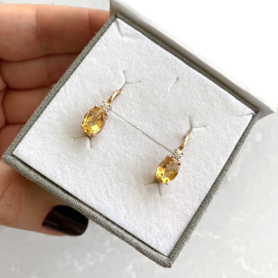 Rose gold earrings with citrine and cubic zirconia