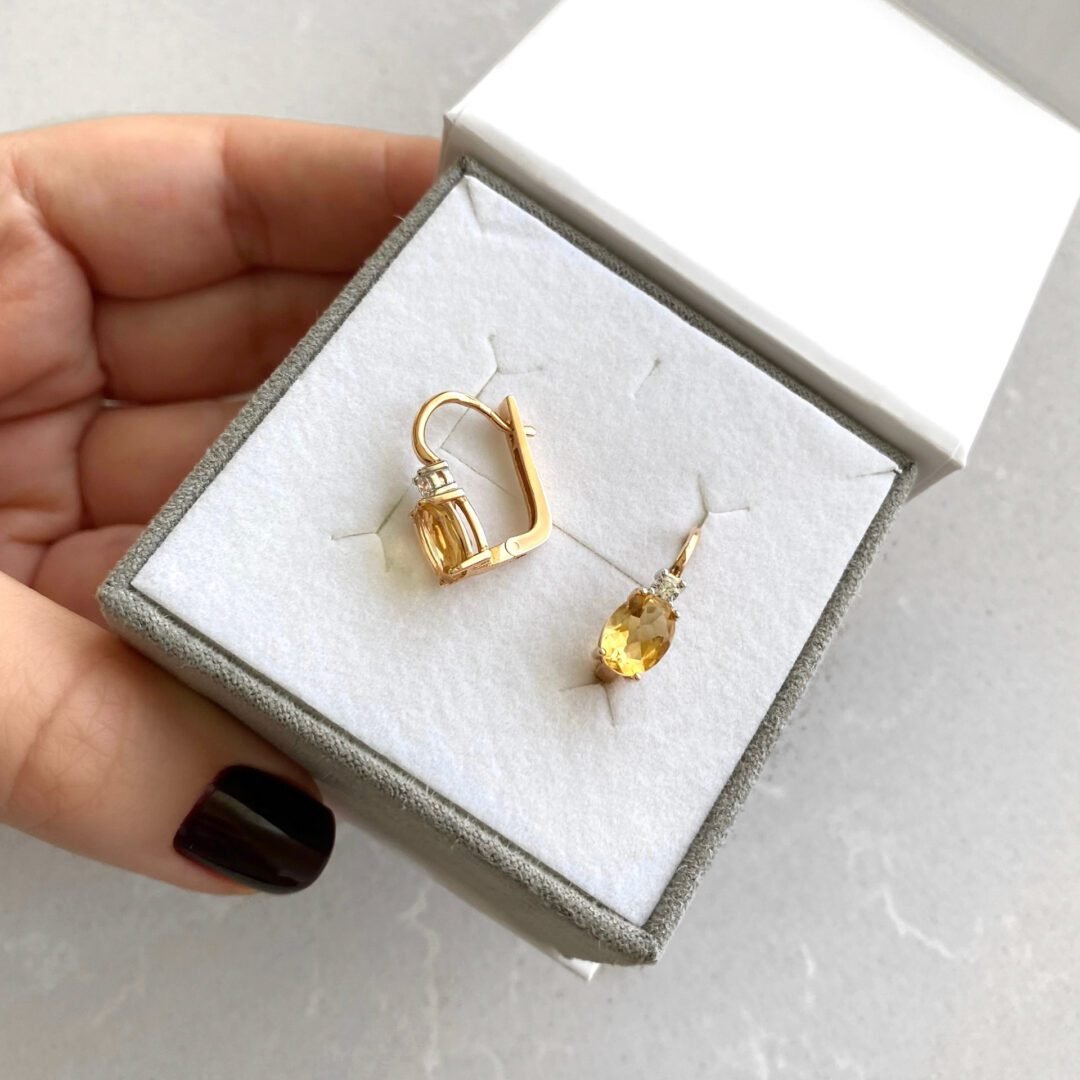 Rose gold earrings with citrine and cubic zirconia