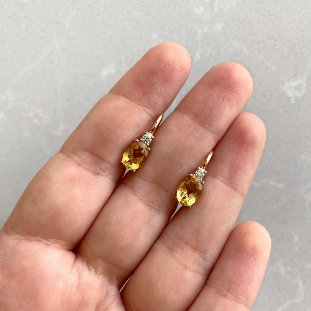 Rose gold earrings with citrine and cubic zirconia