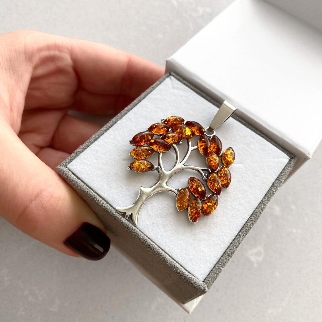 Sterling silver pendant with amber - Tree