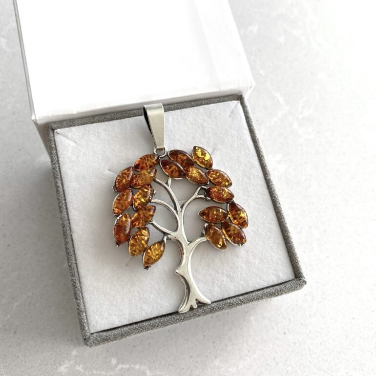 Sterling silver pendant with amber - Tree