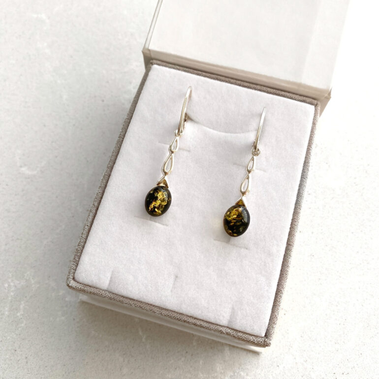 Sidabriniai Auskarai Su Gintaru