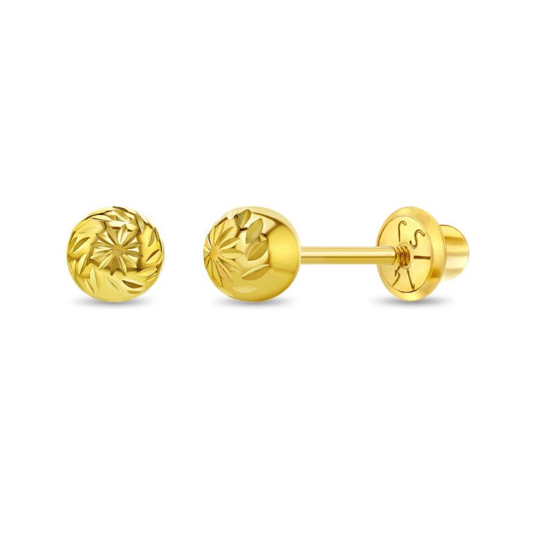 Yellow gold diamond cut ball toddler earrings