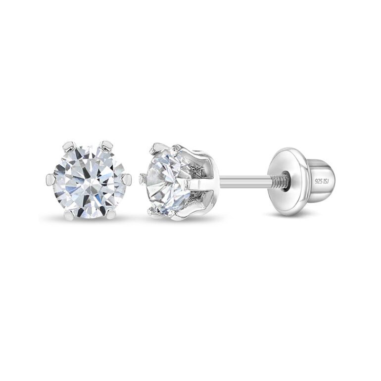 A pair of sterling silver stud kids earrings with cubic zirconia