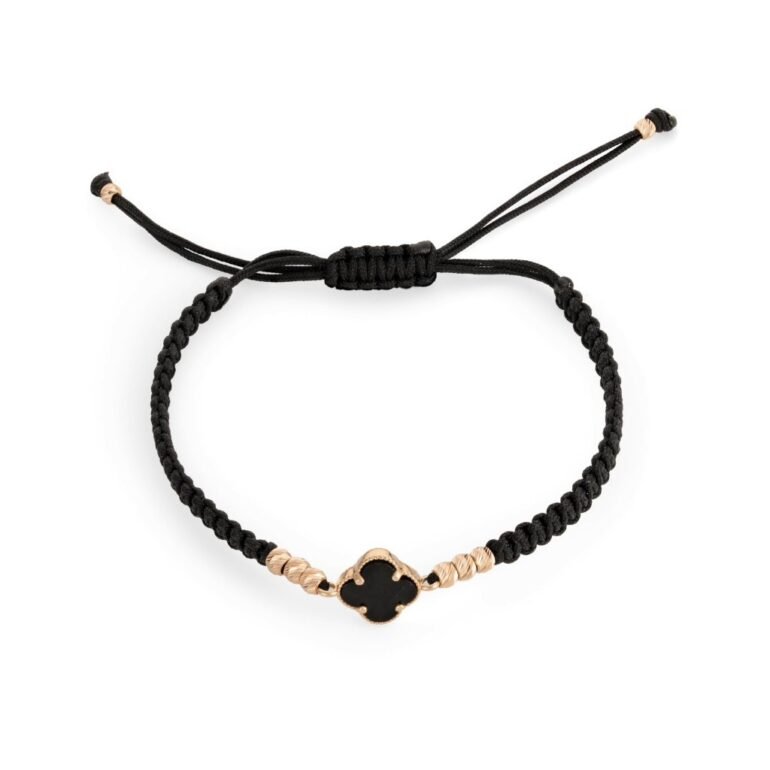 Bracelet with onyx and gold - Four-leaf clover