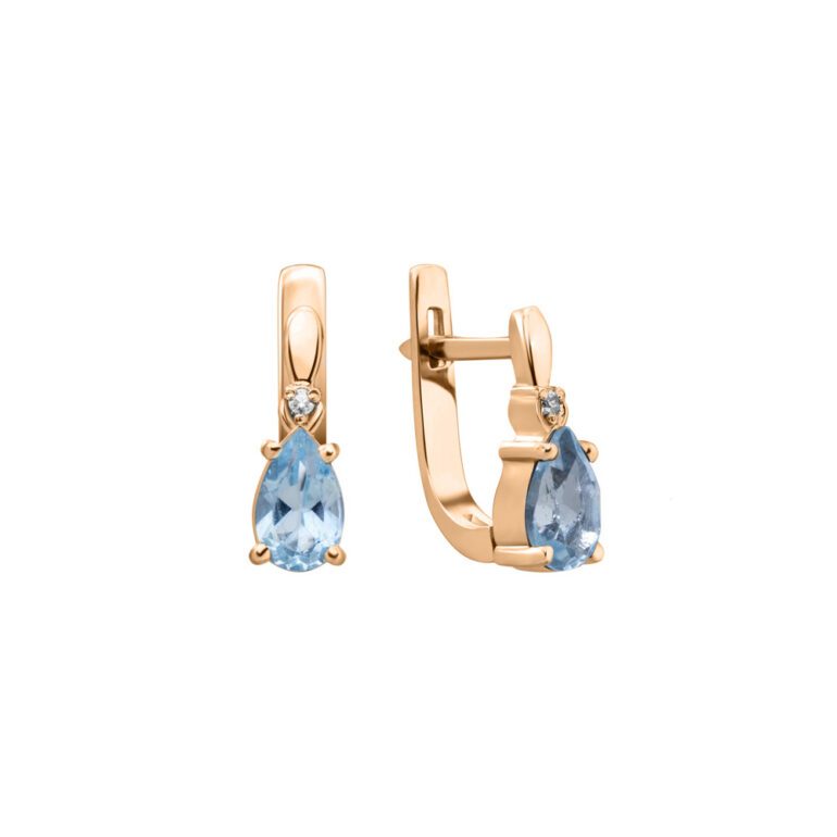 Rose gold earrings with topaz and fianit