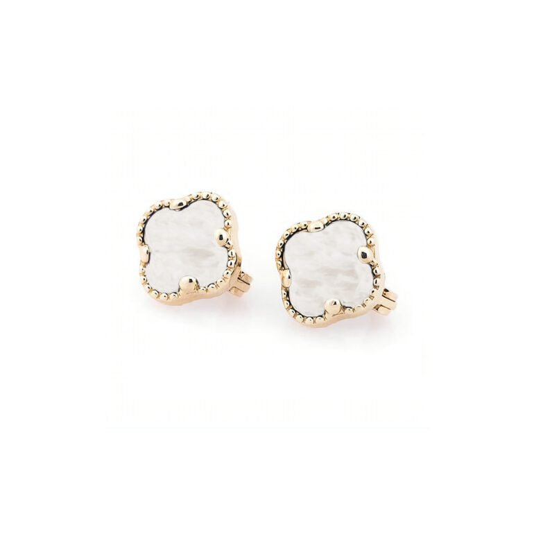 Rose gold earrings with mother of pearl - four-leaf clover