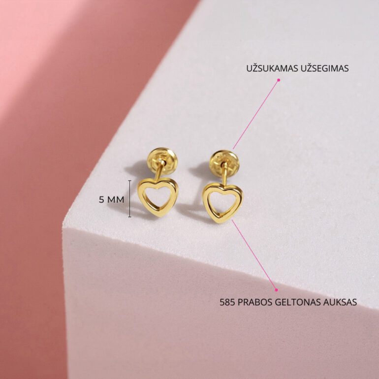 Yellow Gold Kids Earrings - Hearts