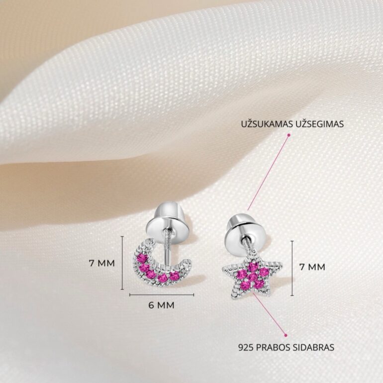 Vaikiški Sidabriniai Auskarai – Žvaigždutė Ir Mėnulis