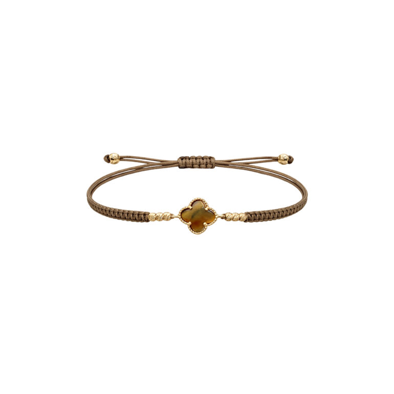Bracelet With Golden Beads - Four-leaf Clover