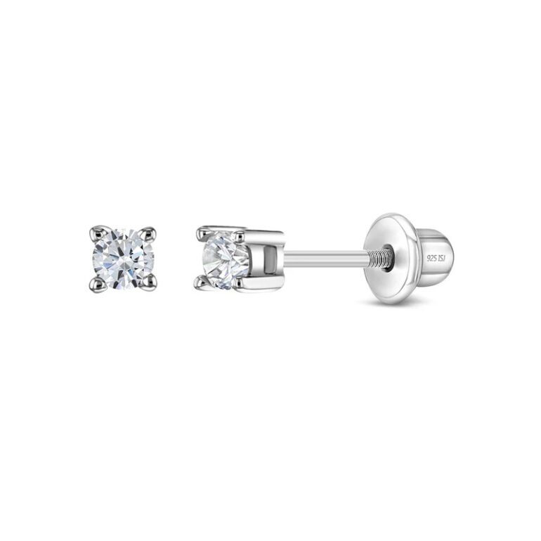 A pair of dainty sterling silver stud kids earrings with cubic zirconia