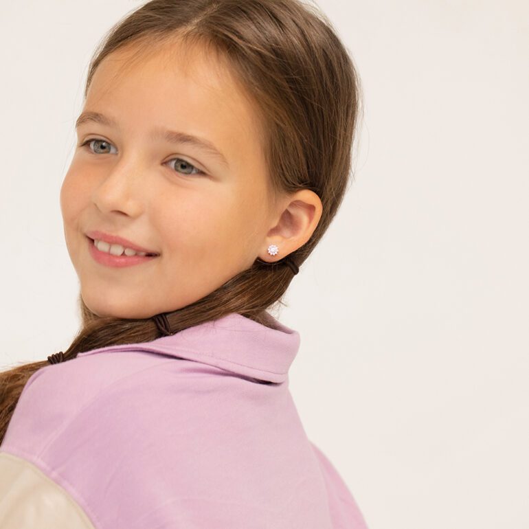 Sterling silver kids earrings with cubic zirconia