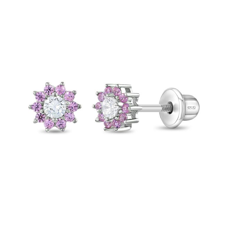 Sterling silver kids earrings with cubic zirconia