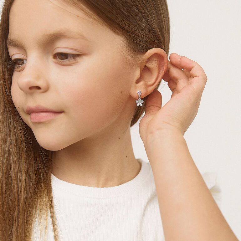 Sterling silver kids earrings with cubic zirconia