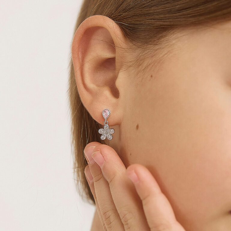 Sterling silver kids earrings with cubic zirconia