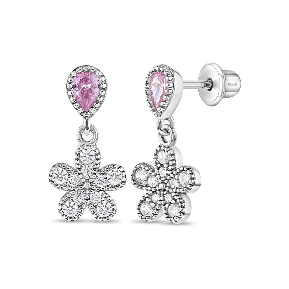 Vaikiški Sidabriniai Auskarai Su Cirkoniais - Gėlytės