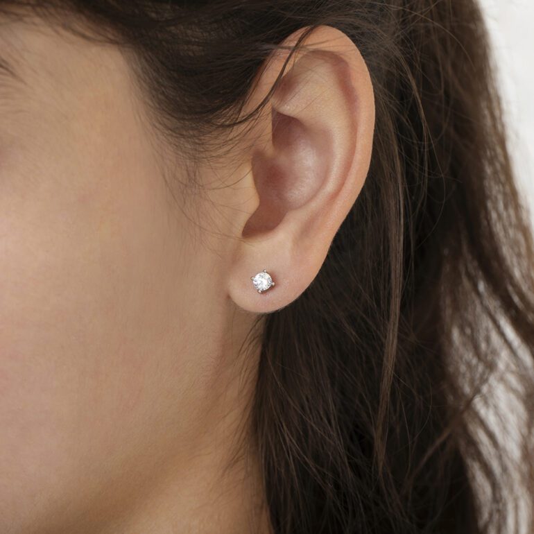 Sterling Silver Kids Earrings With Cubic Zirconia