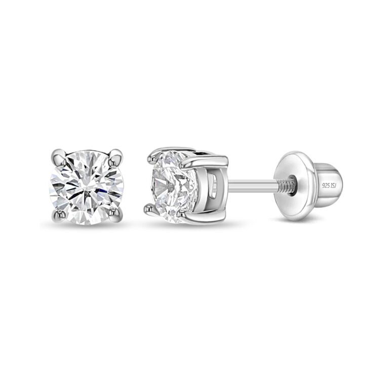 Sterling Silver Kids Earrings With Cubic Zirconia