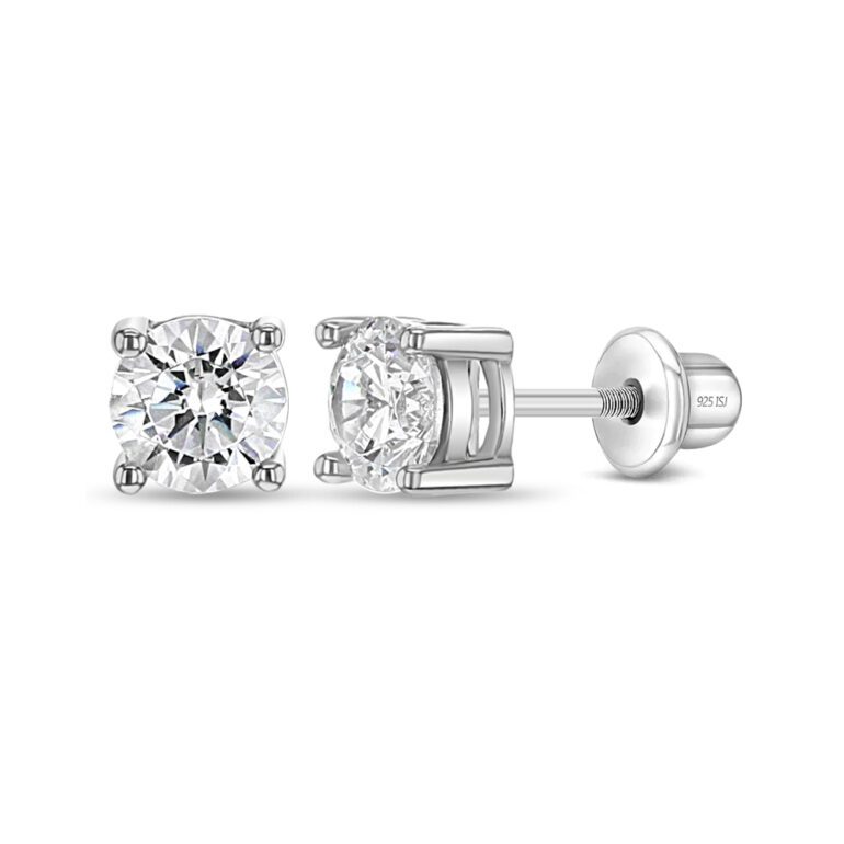 Sterling Silver Kids Earrings With Cubic Zirconia