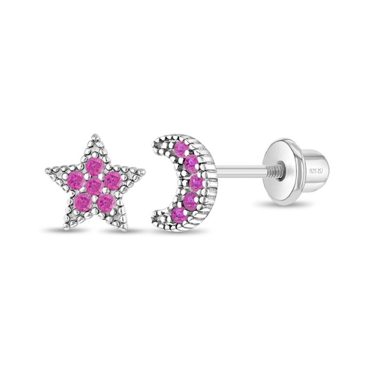 Sterling silver earrings for kids – moon and star