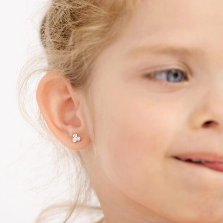 Sterling silver kids earrings with cubic zirconia