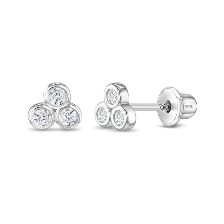 Sterling silver kids earrings with cubic zirconia