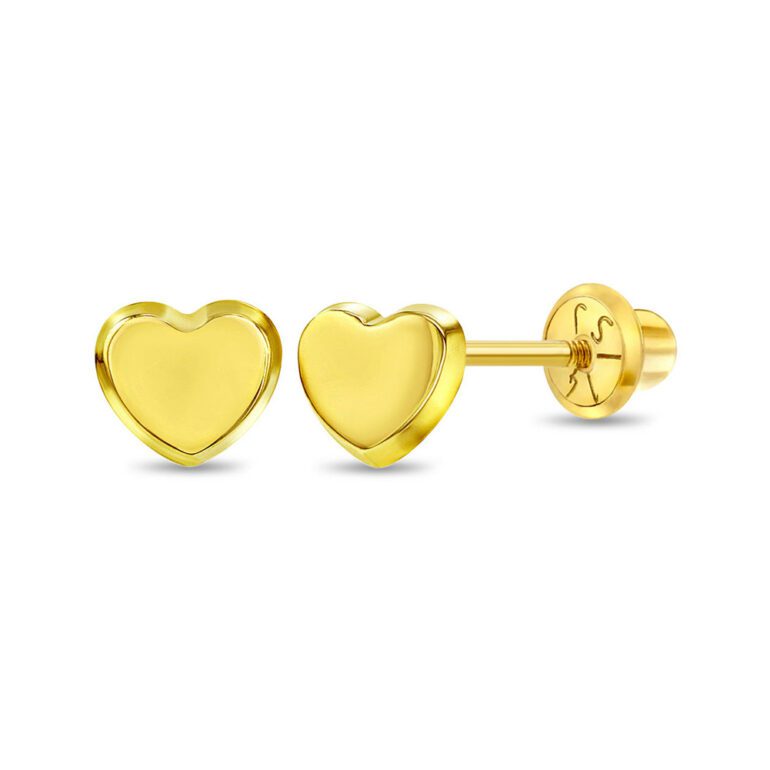 Yellow gold stud earrings for kids - hearts