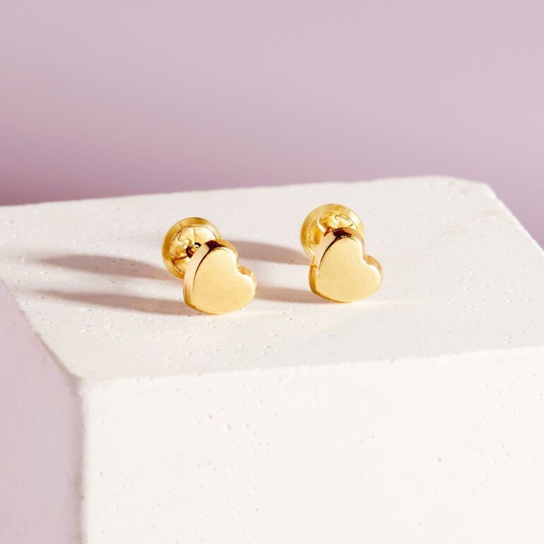 Vaikiški geltono aukso užsukami auskarai - širdelės