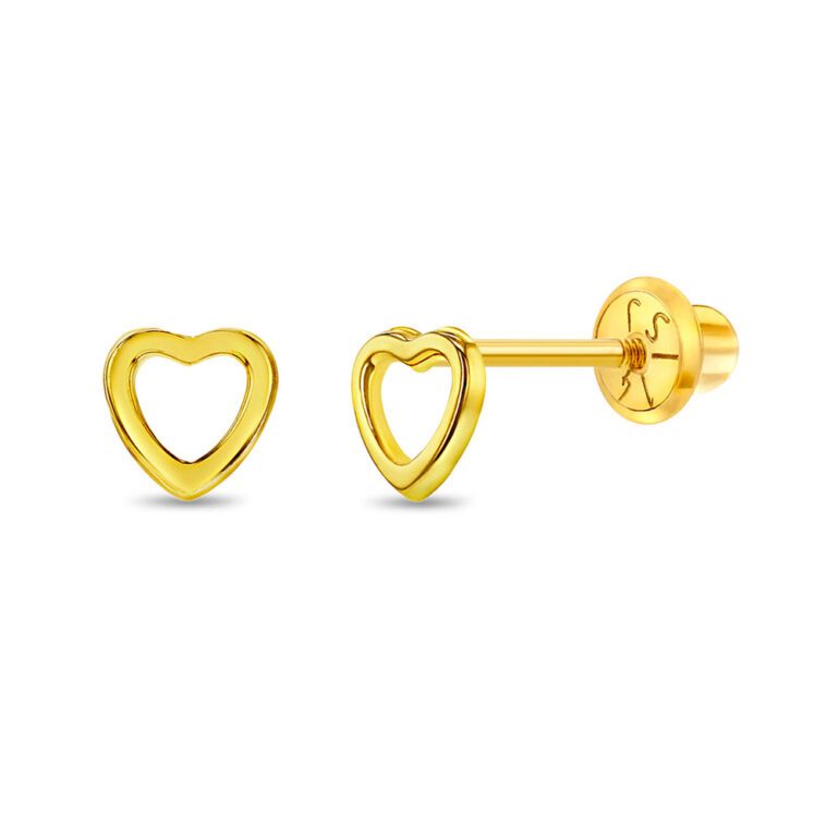 Yellow gold stud earrings for kids - hearts